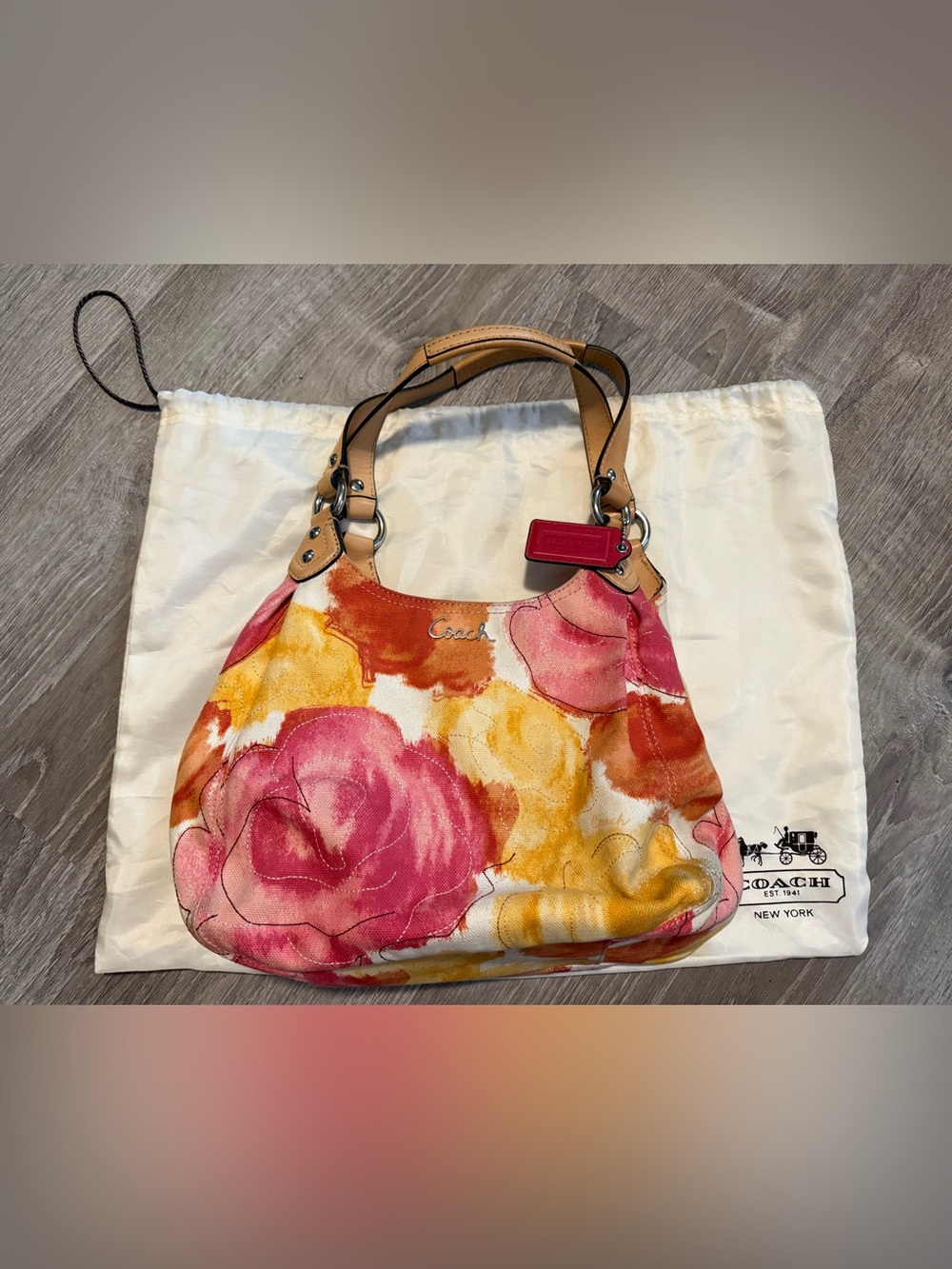 Coach Floral Canvas Flower Leather Shoulder Bag Purse Retired